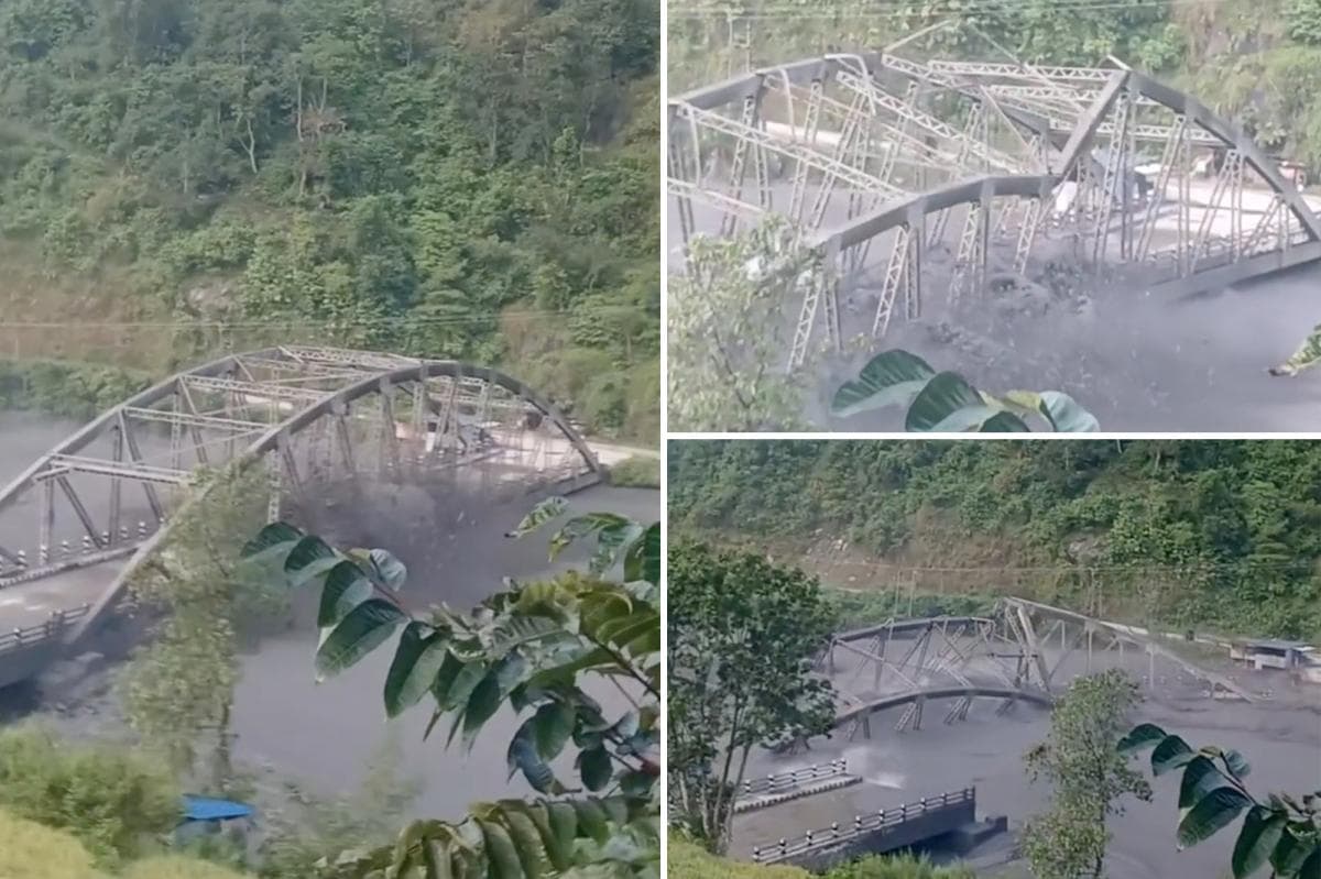 Roaring flash floods wipe out entire bridge in Nepal in dramatic video