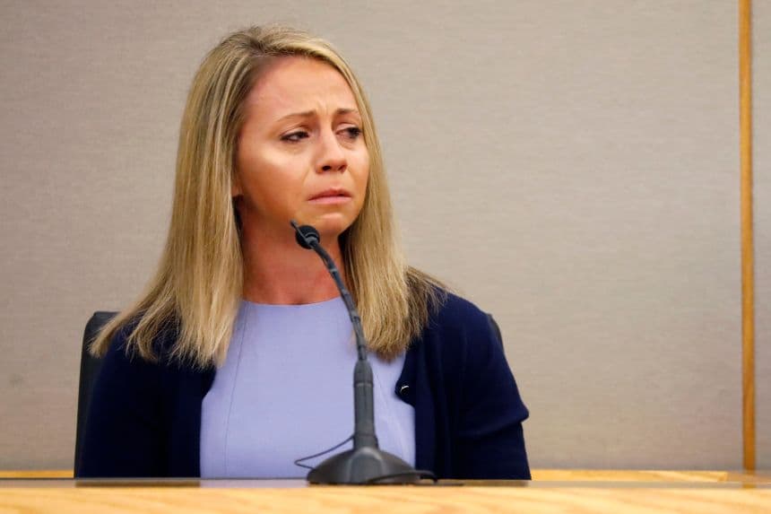 In this September 27, 2019, photo, Amber Guyger testifies in her murder trial in Dallas.
