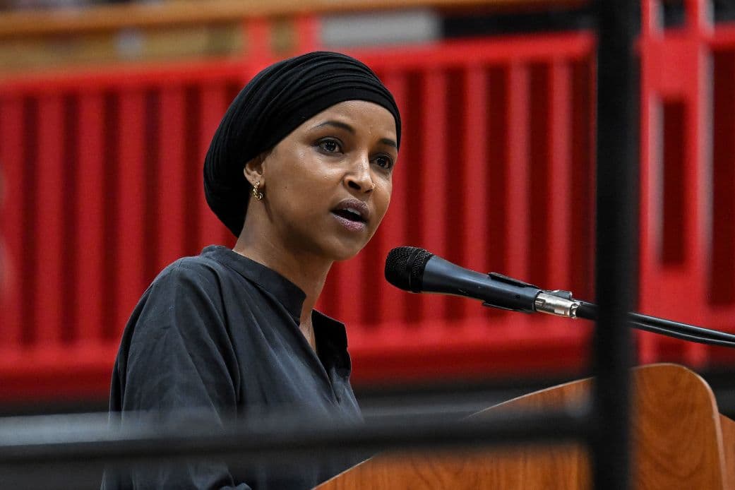 Rep. Ilhan Omar speaks during a campaign rally for Wisconsin gubernatorial candidate Francesca Hong, in Milwaukee on August 2.